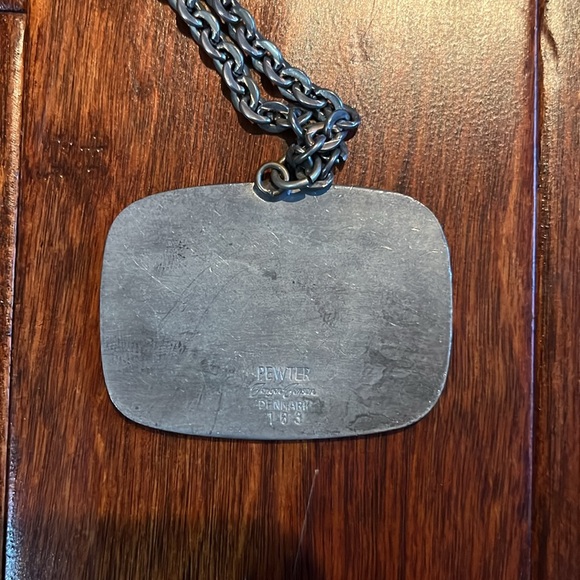 Mid Century Signed Jorgen Jenson Pendant Chain Necklace Pewter DENMARK 163 - Picture 3 of 5